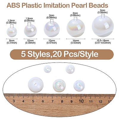 100Pcs 5 Styles ABS Plastic Imitation Pearl Beads KY-CJ0002-03-1
