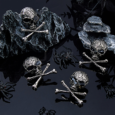 4Pcs Skull Zinc Alloy Brooches for Backpack Clothes JEWB-FH0002-04AS-1