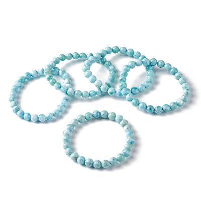 Natural Larimar/Pectolite Round Beaded Stretch Bracelet BJEW-A120-01B-1