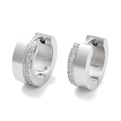 304 Stainless Steel Micro Pave Clear Cubic Zirconia Huggie Hoop Earrings for Women EJEW-C096-02P-1
