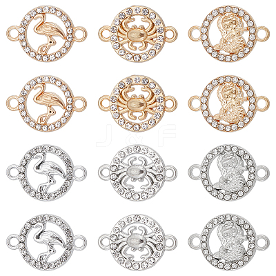 36Pcs 6 Styles Alloy Crystal Rhinestone Connector Charms FIND-SC0007-42-1