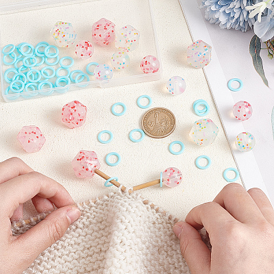 16Pcs 4 Styles Cornerless Cube & Round Silicone Knitting Needle Stoppers DIY-GO0001-91-1