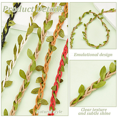 5 Bundles 5 Colors Wax Cotton Knitted Cord with Leaf Trimming OCOR-GA0001-65-1