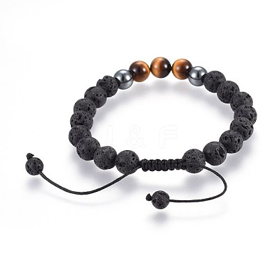 Natural Lava Rock and Non-Magnetic Synthetic Hematite Beads Braided Bead Bracelets X-BJEW-JB03975-25-1