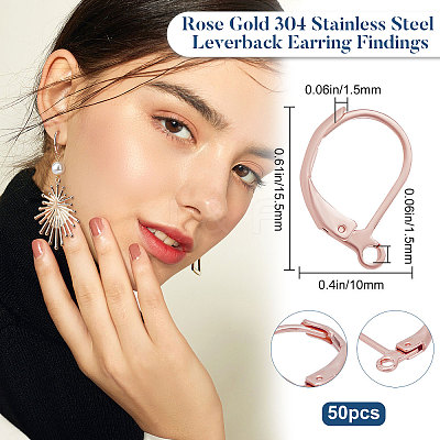 50Pcs 304 Stainless Steel Leverback Earring Findings STAS-BBC0001-44RG-1