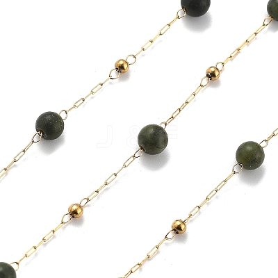 Natural Jade & 304 Stainless Steel Beads Link Chains CHS-K021-08A-08-1