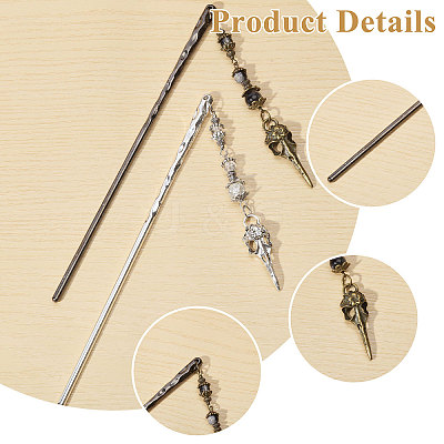 2Pcs 2 Colors Alloy & Glass Hair Sticks OHAR-CA00001-1