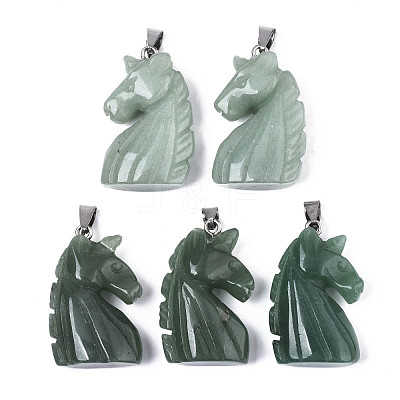 Carved Natural Green Aventurine Pendants G-N0327-002I-1
