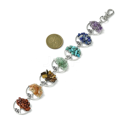 Flat Round with Tree of Life Tibetan Style Alloy Pendant Decorations HJEW-JM01742-01-1