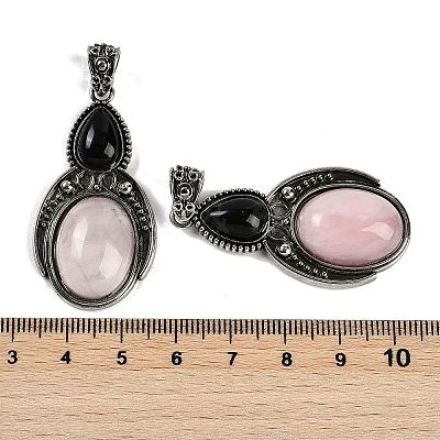 Natural Rose Quartz & Obsidian Pendants G-I370-08AS-05-1