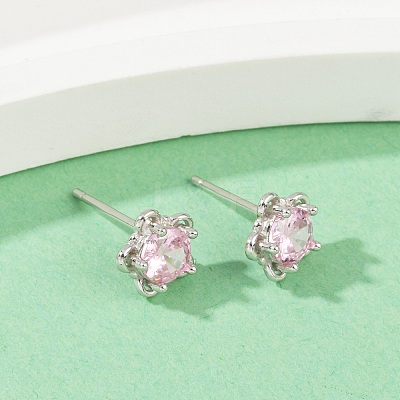 925 Sterling Silver Cubic Zirconia Stud Earrings EJEW-V019-02P-1
