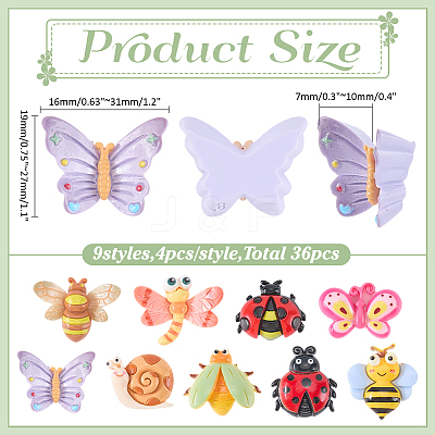 36Pcs 9 Styles Insects Theme Opaque Resin Cabochons RESI-ME0001-50-1