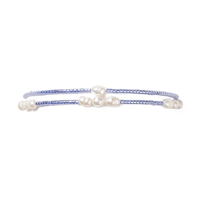 2Pcs 2 Style Natural Pearl & Glass Seed Beaded Stretch Bracelets Set BJEW-JB09032-1