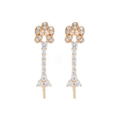 Brass Micro Pave Clear Cubic Zirconia Stud Earring Findings KK-S364-142-1