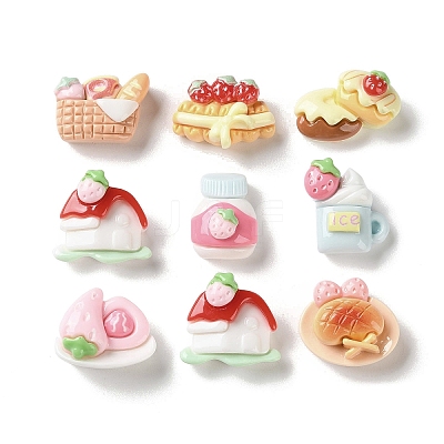 Strawberry Theme Opaque Resin Cabochons RESI-K043-28-1