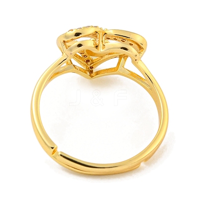 Heart with Letter Rack Plating Brass Micro Pave Clear Cubic Zirconia Adjustable Rings for Women RJEW-I105-01G-L-1