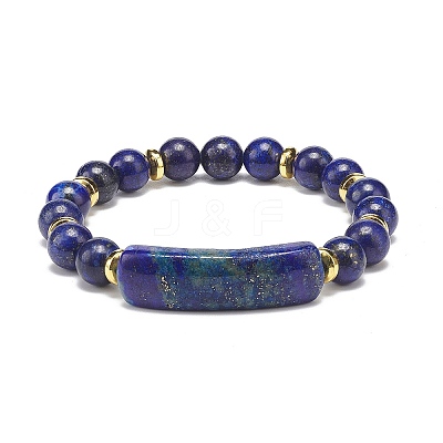 Natural Lapis Lazuli(Dyed) Rectangle Beaded Stretch Bracelet BJEW-JB08982-02-1