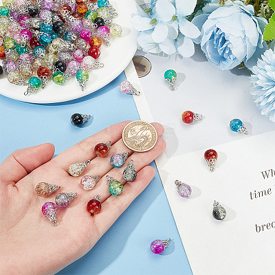 100Pcs 10 Color Crackle Glass Charms PALLOY-AB00224-1
