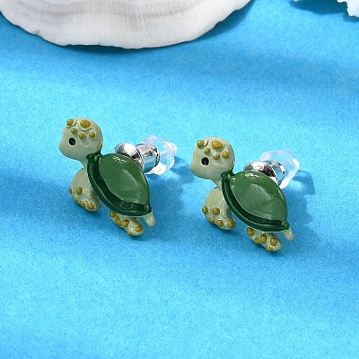 Brass Enamel Stud Earrings EJEW-A148-01C-1