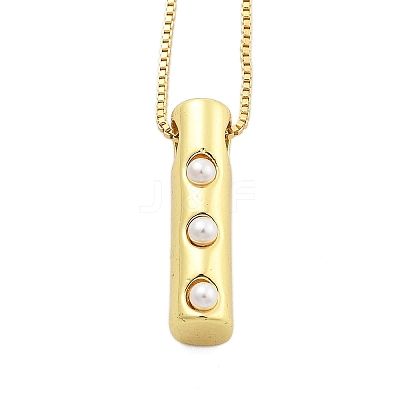 Brass & Plastic Pearl Letter Pendant Box Chain Necklaces for Women NJEW-U017-01G-09-1