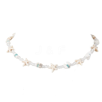 Starfish Synthetic Turquoise & Magnesite & Glass Seed Beaded Necklaces NJEW-JN05306-1