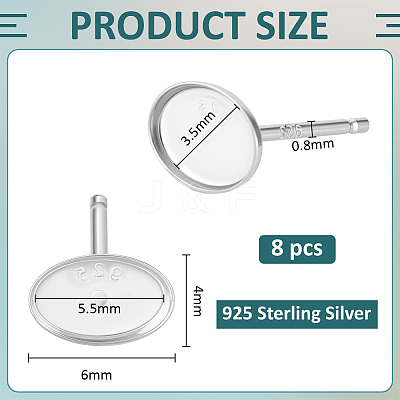 4 Pairs 925 Sterling Silver Stud Earring Findings STER-BC0003-92P-1