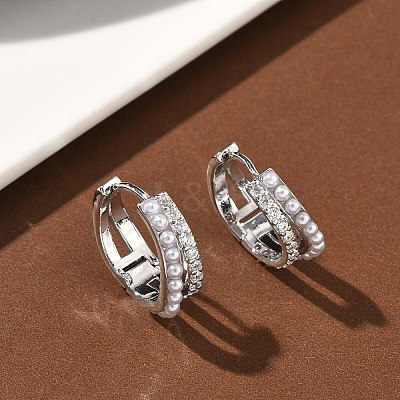 Two-layer Brass Micro Pave Clear Cubic Zirconia Hoop Earrings EJEW-C181-03P-1