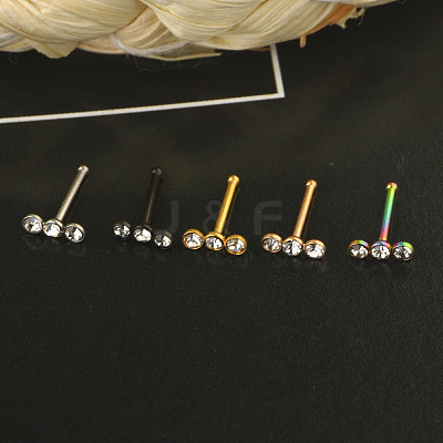 304 Stainless Steel Crystal Rhinestone 3 Flat Round Nose Bone Rings WGC36FF-01-1