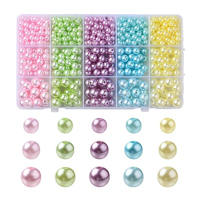 605Pcs 15 Style Spray Painted ABS Plastic Imitation Pearl Beads OACR-YW0001-34-1