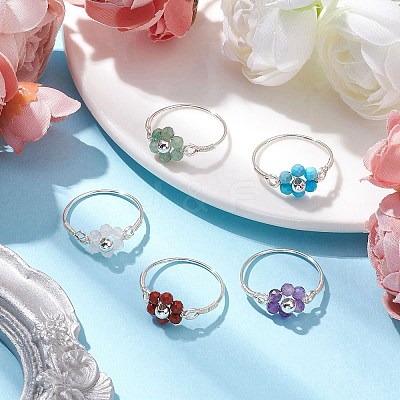Flower Natural Gemstone Ring RJEW-JR00711-02-1