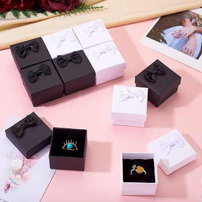 12Pcs 2 Colors Square Cardboard Paper Ring Gift Storage Boxes CON-TA0001-23-1