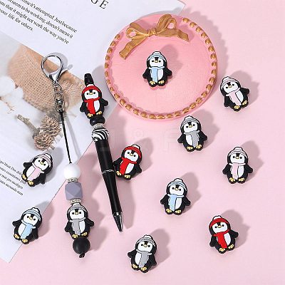 12Pcs 4 Colors Christmas Themed Food Grade Eco-Friendly Silicone Focal Beads SIL-SZ0001-15-1