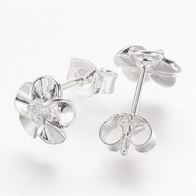 Real Platinum Plated Flower Brass Stud Earrings EJEW-EE0001-230-1