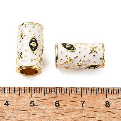 Brass Micro Pave Clear Cubic Zirconia Column European Beads KK-Z114-15G-B-1