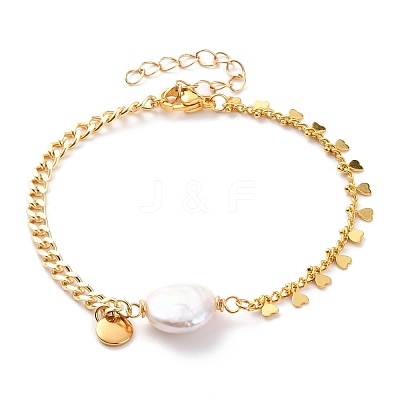 Natural Baroque Pearl Keshi Pearl Link Bracelets BJEW-JB05803-03-1
