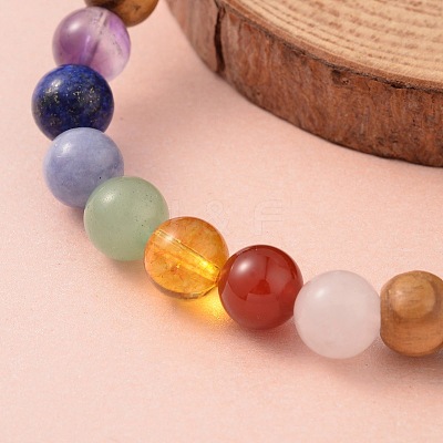 Round Wood Beaded Stretch Bracelets BJEW-JB02135-05-1