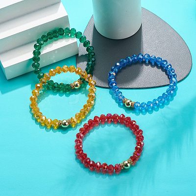 4Pcs 4 Style Glass & Rhinestone Beaded Stretch Bracelets Set for Women BJEW-JB08803-1