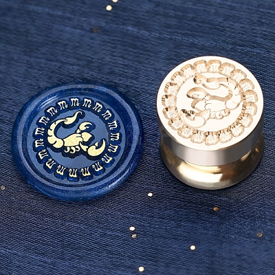 Golden Tone Round Wax Seal Brass Stamp Heads AJEW-S087-02G-12-1