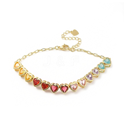Colorful Cubic Zirconia Heart Link Bracelet BJEW-E073-02G-1