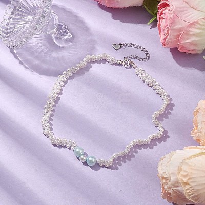 Shell Pearl Bead Beaded Necklaces NJEW-JN04946-1