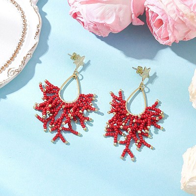 Handmade Glass Seed Beads Dangle Stud Earrings EJEW-MZ00564-03-1