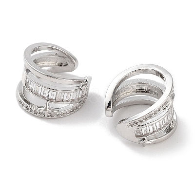 Star Brass Micro Pave Cubic Zirconia Cuff Earrings EJEW-E310-20P-1