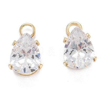 Brass Clear Cubic Zirconia Charms ZIRC-G170-09G-1