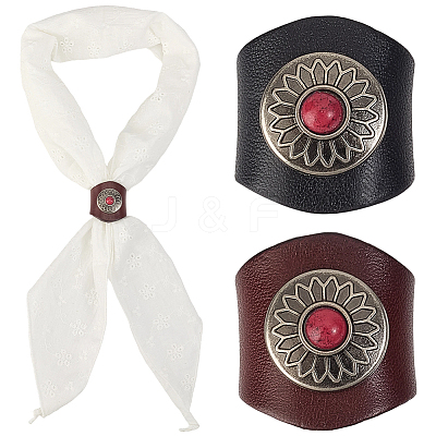 2Pcs 2 Colors Leather & Alloy & Synthetic Turquoise Scarf Clips AJEW-CL0005-24B-1
