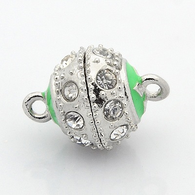Platinum Plated Round Alloy Enamel Magnetic Clasps with Loops ENAM-P107-M-1