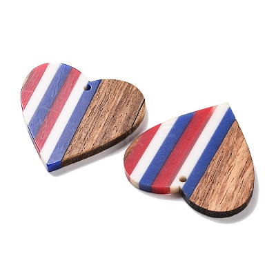 Independence Day Opaque Striped Resin & Walnut Wood Pendants RESI-U010-02T-1
