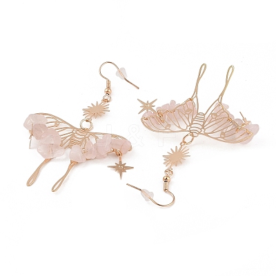 Natural Rose Quartz Gemstone Chips Dangle Earrings EJEW-S214-01C-1