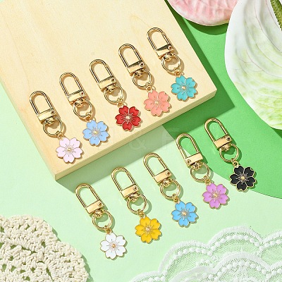 Alloy Enamel Sakura Pendant Decorations HJEW-YW00019-01-1