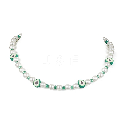 Fruit Polymer Clay & Glass Seed & Acrylic Pearl Beaded Necklace NJEW-JN04582-02-1