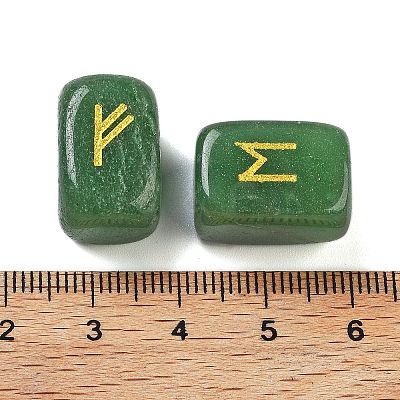 Rectangle Natural Green Aventurine Rune Stones G-Z059-01O-1